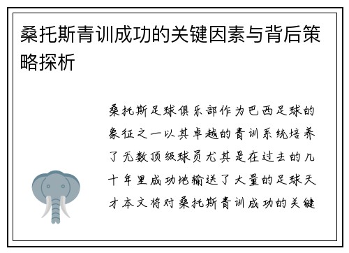 桑托斯青训成功的关键因素与背后策略探析 桑托斯青训成功的关键因素与背后策略探析